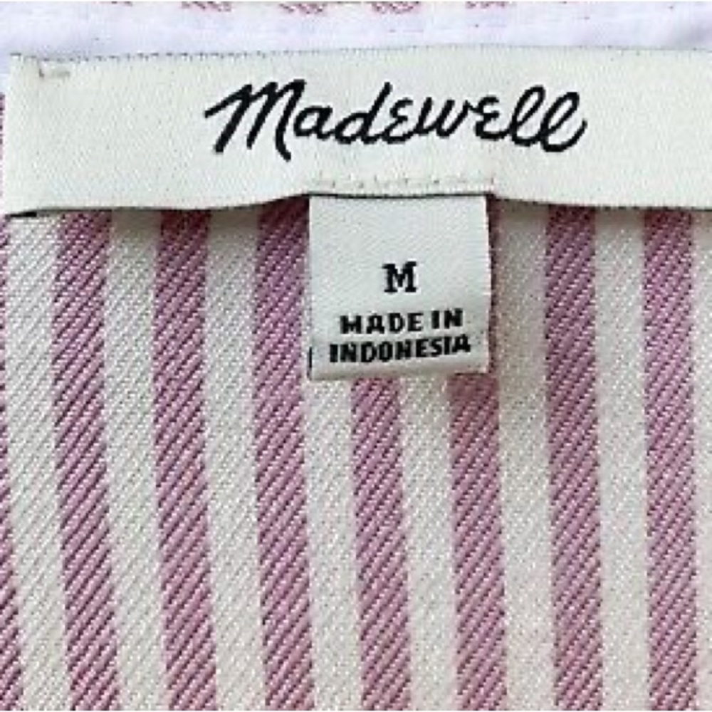 (A53) Madewell Studio Ruffle Hem Lavender Stripe Top Women's, Size Medium - Picture 7 of 11